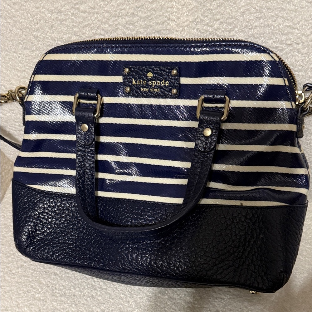 Kate Spade Blue and White Striped Satchel